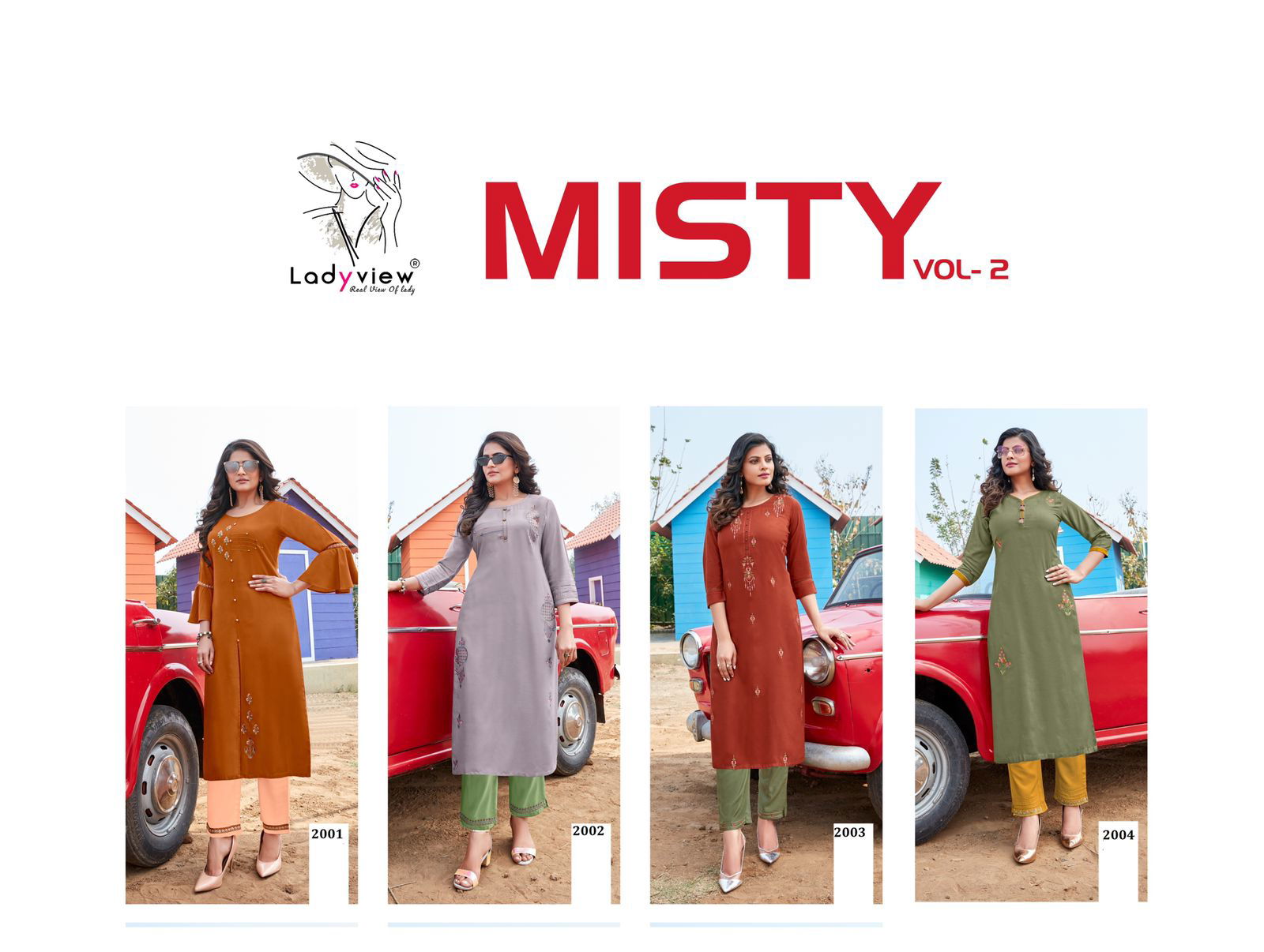 Ladyview Misty 2 Heavy Fancy Wear Rayon Embroidery Kurti With Bottom Collection